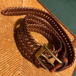 Braided brown leather unisex belt 51” long, gold tone buckle size 42 (XL) NWOT